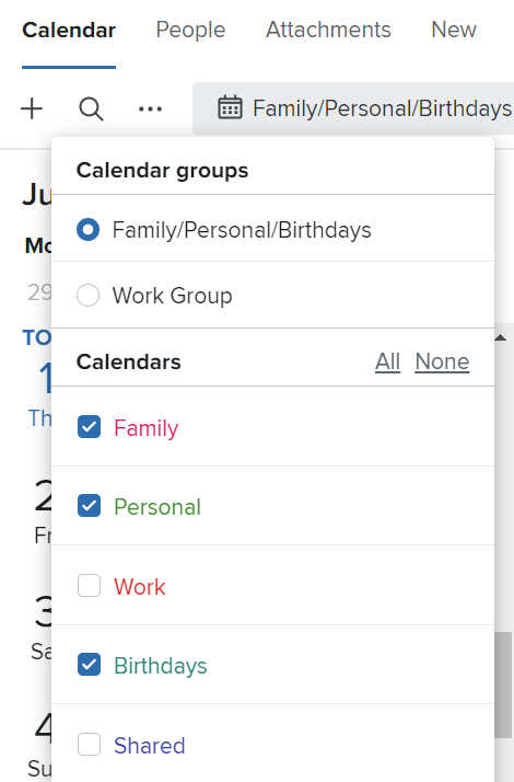 Calendar groups Fastmail